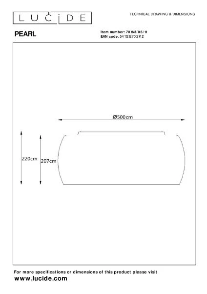 Lucide PEARL - Plafonnière - Ø 50 cm - 6xG9 - Chroom - technisch